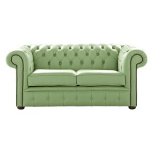 Chesterfield 2 Seater Shelly Pea Green Leather Sofa Settee Bespoke In Classic Style