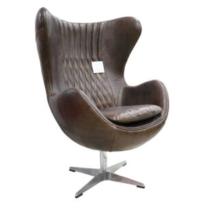 Aviator Retro Swivel Egg Armchair Vintage Brown Real Distressed Leather