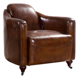 Vintage Custom Made Club Chair Distressed Brown Real Leather