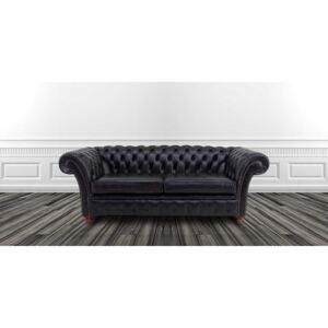 Chesterfield 3 Seater Old English Black Leather Sofa Bespoke In Balmoral Style