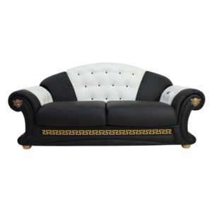 Versace 3 Seater Genuine Italian Black White Leather Sofa Settee