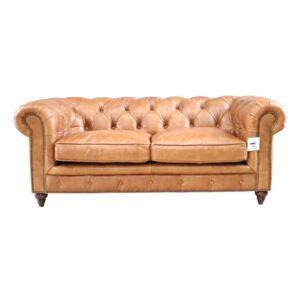 Earle Chesterfield 2 Seater Sofa Nappa Caramel Tan Brown Real Leather