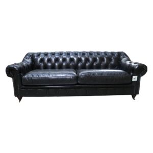 Wellington Handmade Chesterfield 3 Seater Sofa Vintage Distressed Black Real Leather