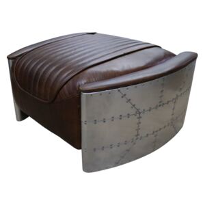 Aviator Vintage Footstool Pouffe Distressed Brown Real Leather