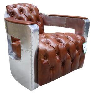 Aviator Chesterfield Armchair Buttoned Seat Distressed Vintage Tan Real Leather