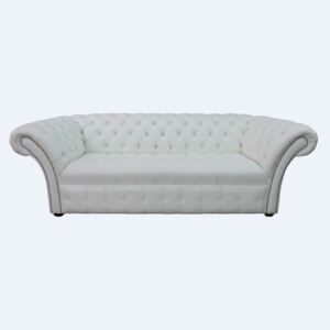 Chesterfield 3 Seater Buttoned Seat Winter White Leather Sofa Bespoke In Balmoral Style