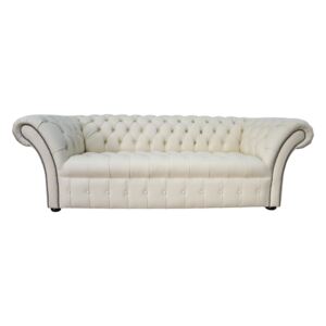 Chesterfield 3 Seater Buttoned Seat Cream Real Leather Sofa Bespoke In Balmoral Style