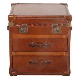 Vintage 2 Drawer Storage Trunk In Tan Real Leather