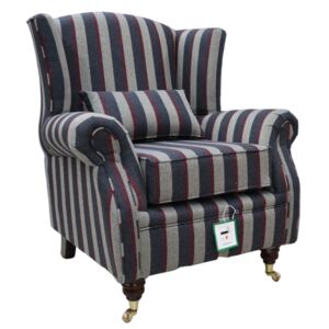 Fireside Wing Chair Gleneagles Stripe Granite Fabric High Back Armchair