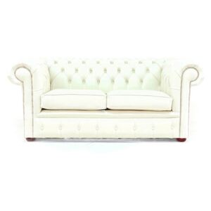 Chesterfield 2 Seater Sofa Settee Shelly White Real Leather In Classic Style