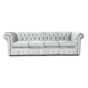 Chesterfield 4 Seater Sofa Shimmer Sliver Real Velvet Fabric In Classic Style