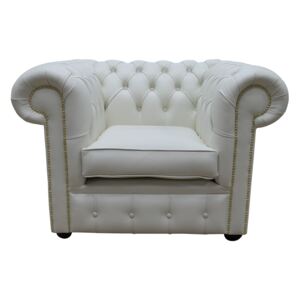 Chesterfield Low Back Club Chair Shelly White Real Leather In Classic Style