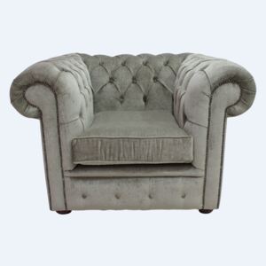 Chesterfield Low Back Club ArmChair Velluto Sage Real Fabric In Classic Style