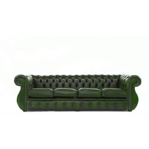 Chesterfield 4 Seater Sofa Antique Green Real Leather In Kimberley Style
