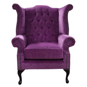 Chesterfield High Back Wing Chair Pimlico Grape Real Fabric In Queen Anne Style