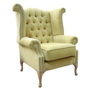 Chesterfield High Back Wing Chair Pimlico Lemon Real Fabric In Queen Anne Style