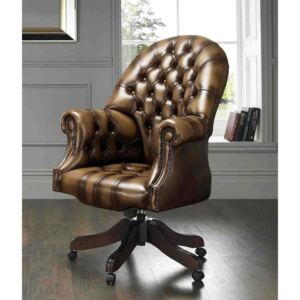 Chesterfield Classic Directors Office Chair Antique Tan Real Leather