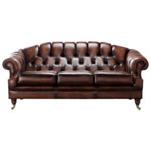 Chesterfield 3 Seater Antique Light Rust Leather Sofa Settee Bespoke In Victoria Style