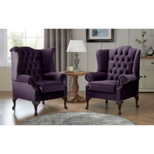 Chesterfield Queen Anne Beatrice + Carlton Flat Wing Armchairs Malta Amethyst 03