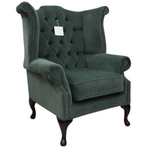 Chesterfield High Back Wing Chair Pimlico Ocean Green Fabric In Queen Anne Style