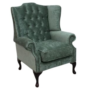 Chesterfield High Back Wing Chair Pastiche Jade Green Velvet Bespoke In Mallory Style