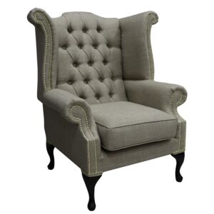 Chesterfield High Back Chair Charles Fudge Linen Fabric In Queen Anne Style