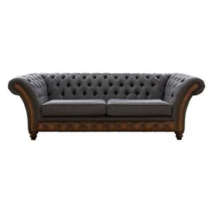 Chesterfield 3 Seater Sofa Antique Autumn Tan Leather Marinello Pewter Fabric In Jepson Style
