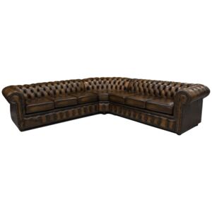Chesterfield 7 Seater Cushioned Seat Corner Sofa Unit Antique Tan Leather In Classic Style