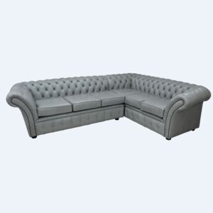 Chesterfield 3 Seater + Corner + 2 Seater Stella Dove Grey Leather Corner Sofa In Balmoral Style