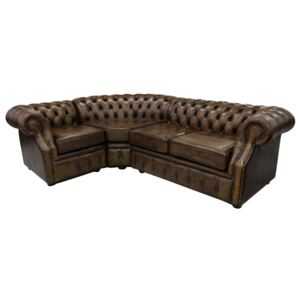 Chesterfield 2 Seater + Corner + 1 Seater Antique Gold Leather Corner Sofa In Richmond Style
