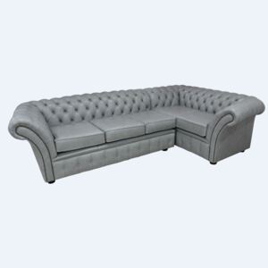 Chesterfield 3 Seater + Corner + 1 Seater Stella Dove Grey Leather Cushioned Corner Sofa In Balmoral Style