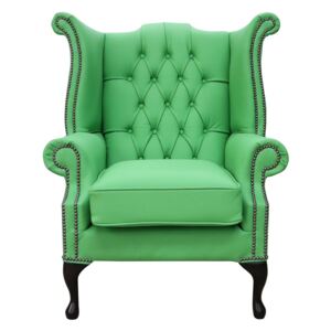 Chesterfield High Back Wing Chair Shelly Apple Green Leather Bespoke In Queen Anne Style