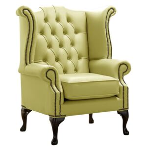 Chesterfield High Back Wing Chair Shelly Field Green Leather Bespoke In Queen Anne Style