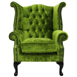 Chesterfield High Back Wing Chair Modena Pistachio Green Velvet In Queen Anne Style