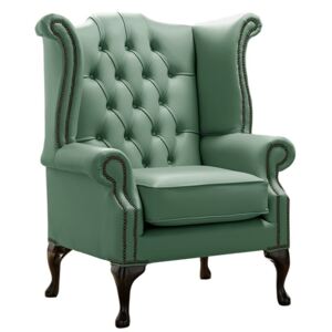 Chesterfield High Back Wing Chair Shelly Jade Green Leather Bespoke In Queen Anne Style