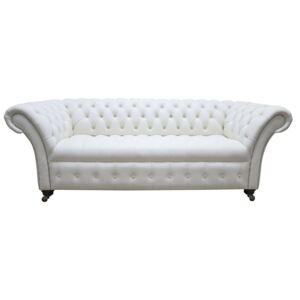 Chesterfield 3 Seater Shelly White Leather Buttoned Seat Sofa Settee In Balmoral Style