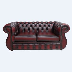 Chesterfield 2 Seater Antique Oxblood Leather Sofa Bespoke In Kimberley Style