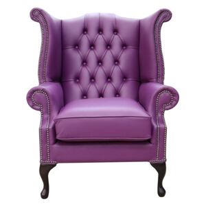 Chesterfield High Back Wing Chair Shelly Wineberry Purple Real Leather Bespoke In Queen Anne Style