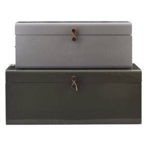 Metal Trunk - Set of 2 - 60 x 36 cm by House Doctor Green/Grey