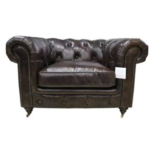 Earle Chesterfield Club Chair Vintage Tobacco Brown Real Distressed Leather