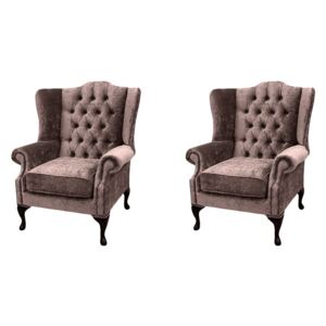 Chesterfield 2 x Wing Chairs Harmony Charcoal Velvet Fabric In Mallory Style