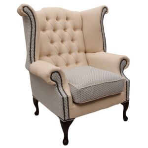 Chesterfield High Back Wing Chair Galleria Fabric Bespoke In Queen Anne Style