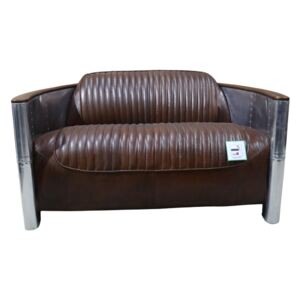 Aviator Pilot Vintage 2 Seater Sofa Brown Distressed Real Leather