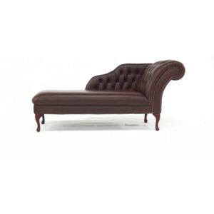 Chesterfield Original Chaise Lounge Day Bed Antique Brown Real Leather