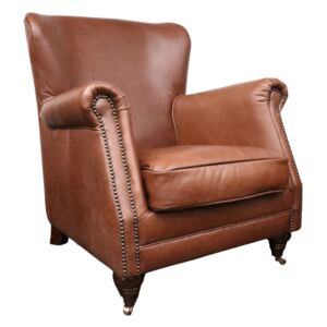 Vintage Custom Made High Back Armchair Nappa Chocolate Brown Real Leather