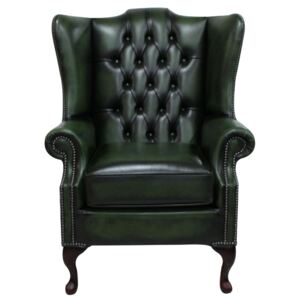 Chesterfield Prince's High Back Wing Chair Mallory Style Antique Green Leather In Stock