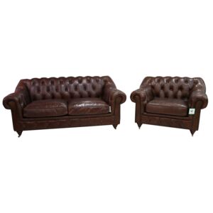 Wellington Handmade Chesterfield 2+1 Sofa Suite Vintage Brown Distressed Real Leather
