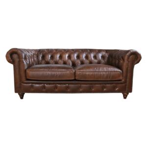 Berlin Genuine Chesterfield 2 Seater Sofa Vintage Brown Distressed Real Leather