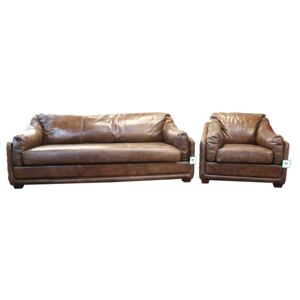 Ashford Handmade 3+1 Sofa Suite Settee Vintage Retro Brown Distressed Real Leather