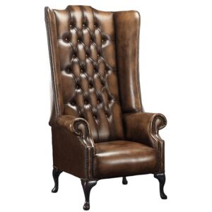Chesterfield 5ft 1780's High Back Wing Chair Antique Autumn Tan Leather In Soho Style